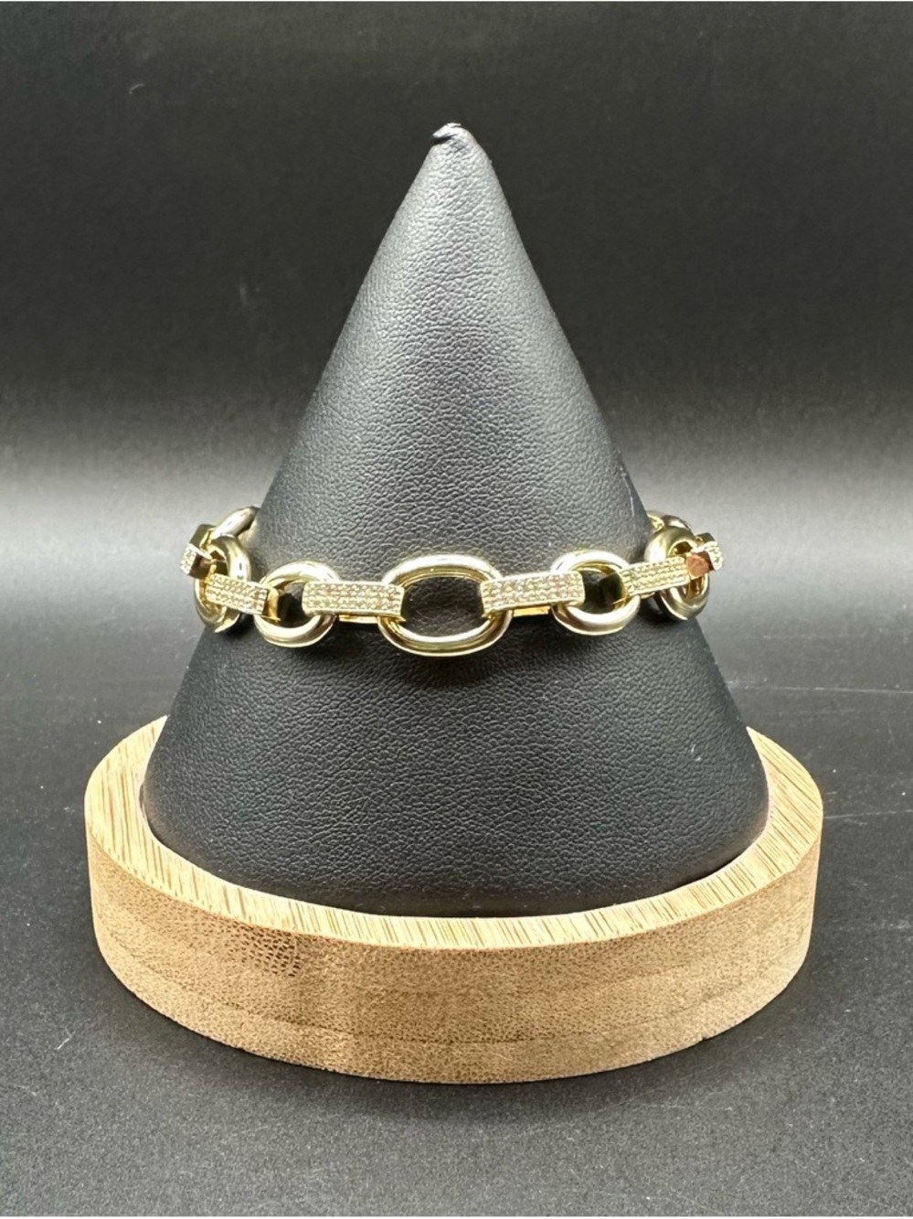 14K Yellow Gold Finish CZ Pavé Link Bracelet – 7.25"